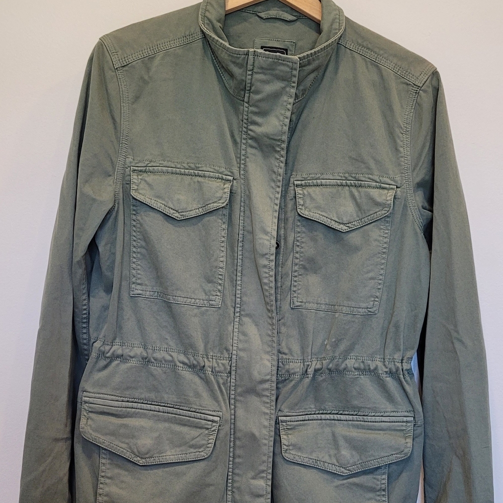 GAP Green Utility Jacket with Stand-Up Collar and Elasticized Waist